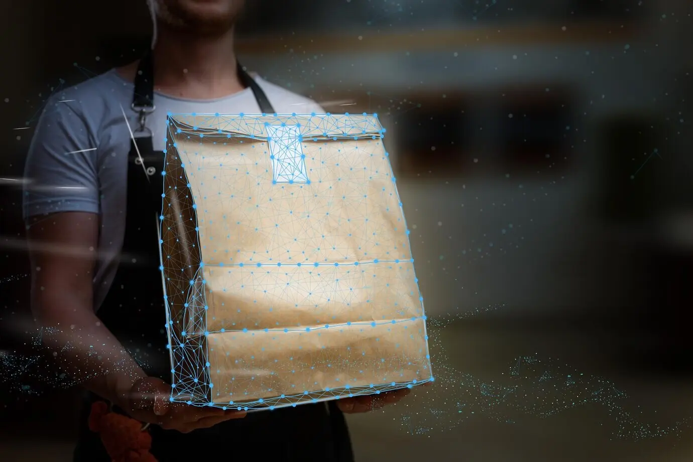 Entrega y logística en una interfaz virtual de pantalla táctil. Concepto de tecnología de la información y metáfora de comunicación para la protección de datos sensibles en tránsito.